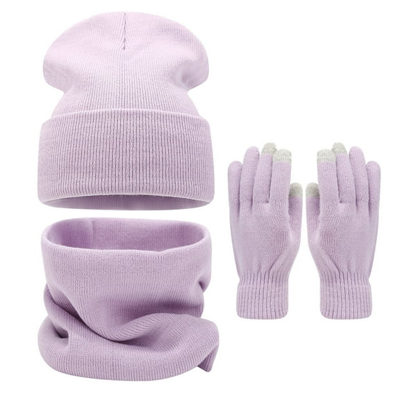 Bibifish 3 PCS Scarf Hat Glove Sets For Women Solid Color Beanie Hat Neck Warmer And Gloves Three Piece Winter Outdoor Warm Hat Sets