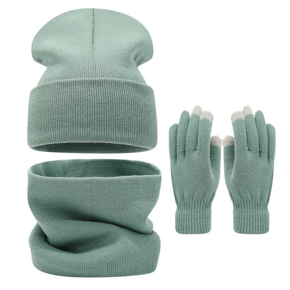 Bibifish 3 PCS Scarf Hat Glove Sets For Women Solid Color Beanie Hat Neck Warmer And Gloves Three Piece Winter Outdoor Warm Hat Sets