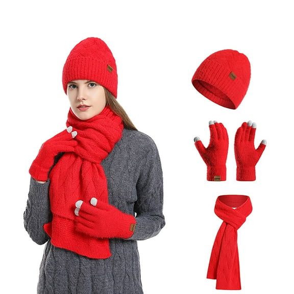 Bibifish 3 PCS Scarf Hat Glove Sets For Women Touchscreen Gloves Beanie Hats And Scarves Soft Knitted Winter Thermal Scarf Hat Glove Sets For Ladies