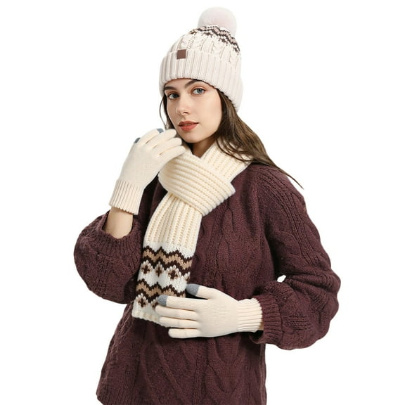 Bibifish 3 PCS Scarf Hat Glove Sets For Women Winter Knitted Scarf With Gloves And Matching Beanie Hats Trendy Thermal Ear For Cold Weather