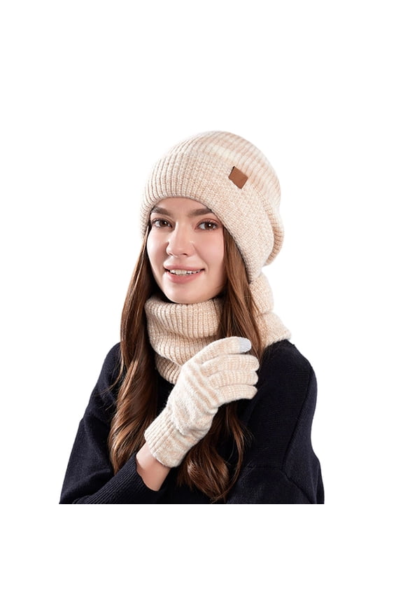 3 PCS Scarf Hat Glove Sets For Women Winter Neck Warmer Hats And Gloves Soft Thermal Knitted Lined Ladeis Scarf Hat Glove Sets