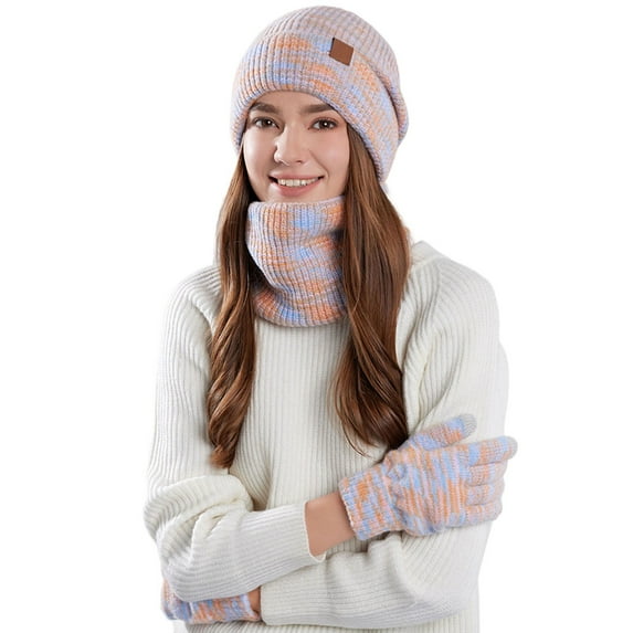 Bibifish 3 PCS Scarf Hat Glove Sets For Women Winter Neck Warmer Hats And Gloves Soft Thermal Knitted Lined Ladeis Scarf Hat Glove Sets