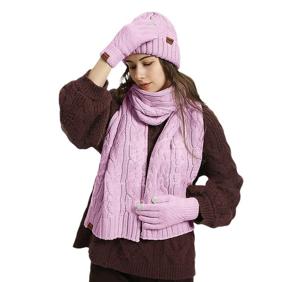 Bibifish 3 PCS Scarf Hat Glove Sets For Womens Winter Warm Three Piece Hat Gloves Scarf Cold Weather Windproof Scarf Hat Glove Sets
