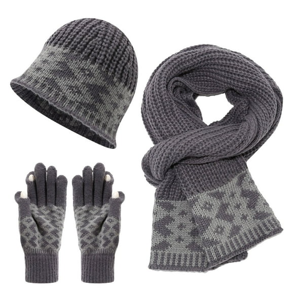 Bibifish 3pcs Knitted Hat Scarf Glove Sets For Men Women Diamond Pattern Beanie Hat Scarf Gloves Stylish Winter Outdoor Cold Weather Warm Accessory Sets