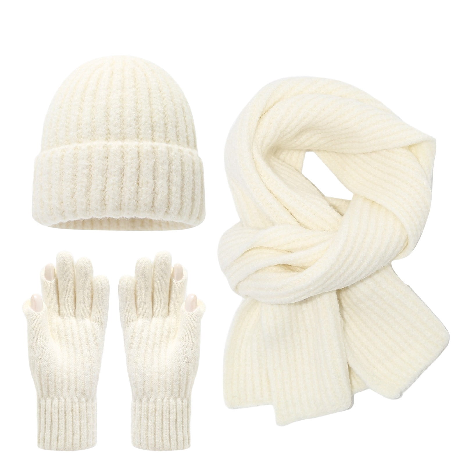 Bibifish 3pcs Knitted Hat Scarf Glove Sets For Men Women Solid Color