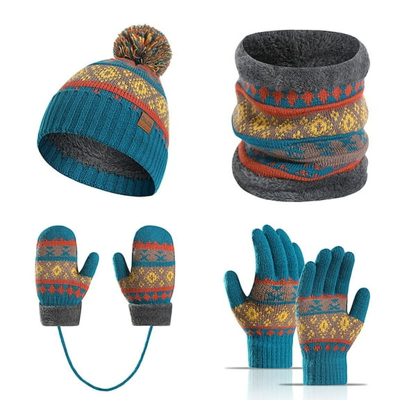 Bibifish 4 PCS Scarf Hat Glove Sets For Women Winter Neck Warmer Beanie Hats With Mitten And Gloves Soft Thermal Knitted Lined Ladeis Scarf Hat Glove Sets