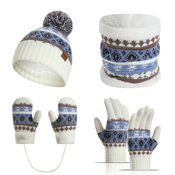 Bibifish 4 PCS Scarf Hat Glove Sets For Women Winter Neck Warmer Beanie Hats With Mitten And Gloves Soft Thermal Knitted Lined Ladeis Scarf Hat Glove Sets