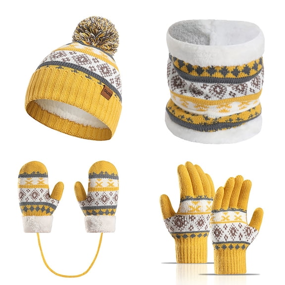 Bibifish 4 PCS Scarf Hat Glove Sets For Women Winter Neck Warmer Beanie Hats With Mitten And Gloves Soft Thermal Knitted Lined Ladeis Scarf Hat Glove Sets