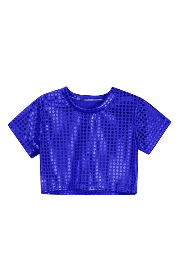 Bibifish Baby Girls Boys Solid Color Crop Tees Short Sleeve Crewneck Casual Sequin Glitter Party Carnival Gown Short Sleeves Tops