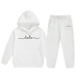 thumbnail image 1 of Bibifish Big Girls 2 Piece Jogger Set Black Hoodie And Matching Pants "Love" Print Soft Fleece Lined Elastic Waist Kids Wear Sweatsuit, 1 of 4