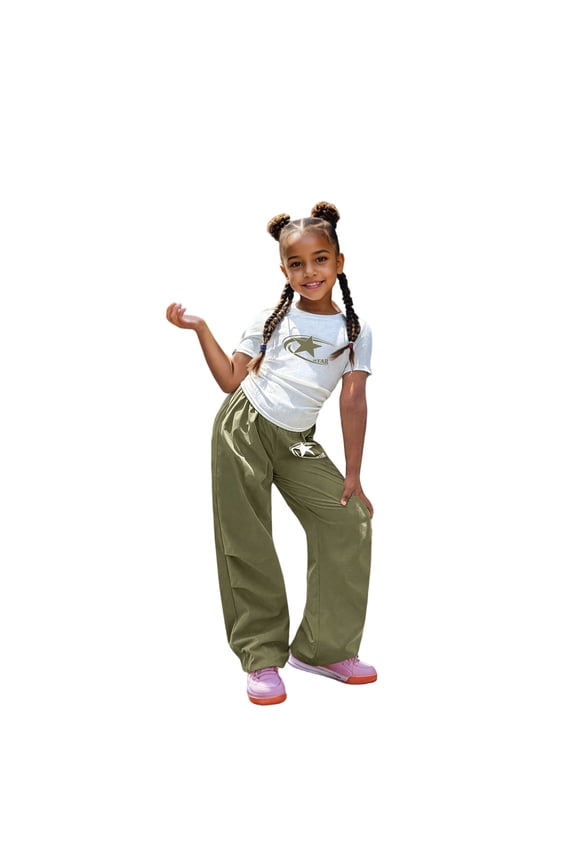 Big Girls Summer Outfit Set Ribbed Short Sleeve Top And Pleated Sport Pants Two Piece Loose Fit Playwear Comfy Daily Wear Kids Outfit