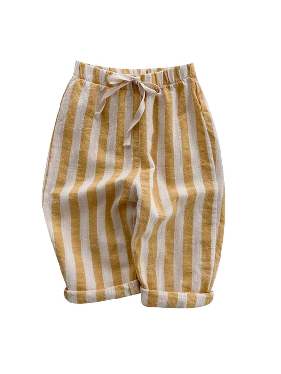 Bibifish Boys Vertical Striped Pants Elastic Waist Drawstring Loose Fit Casual Pants for kids