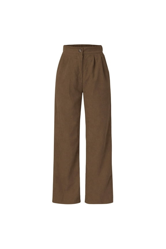 Corduroy Pants For Women Retro High Waisted Wide Leg Pants Straight Long Trendy Comfy Button Down Trousers With Pockets