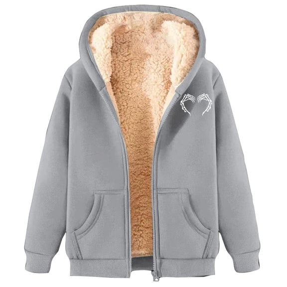 Bibifish Halloween Hoodies For Women Skeleton Print Thick Fleece Lined Zip Up Hoodies Fall Winter Soft Warm Hoodie Jackets With Pocket