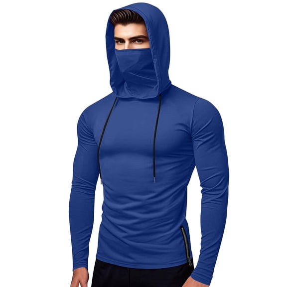 Bibifish Hoodies For Men Fall Fashion Tight Fit Hoodies With Face Mask Trendy Lightweight Breathable Outdoor Athletic Sun Shirts