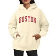 thumbnail image 1 of Bibifish Hoodies For Women Boston City Letter Print Hoodies Long Sleeve Drawstring Hoodies Oversized Fleece Pockets Pullovers, 1 of 4