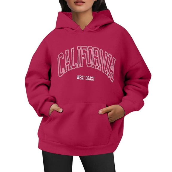 Bibifish Hoodies For Women California City Letter Print Hoodies Long Sleeve Drawstring Hoodies Oversized Fleece Pockets Tops