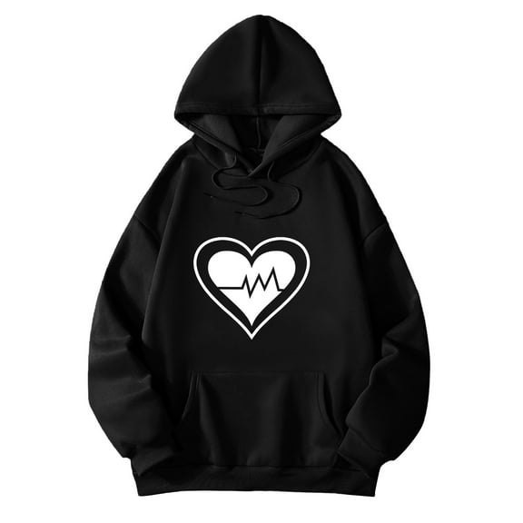 Bibifish Hoodies For Women Heart Graphic Print Hoodies Fall Winter Casual Hoodies Long Sleeve Oversized Pockets Pullovers