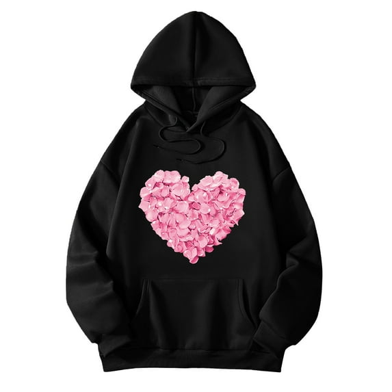 Bibifish Hoodies For Women Heart Graphic Print Hoodies Fall Winter Casual Hoodies Long Sleeve Oversized Pullovers With Pocket