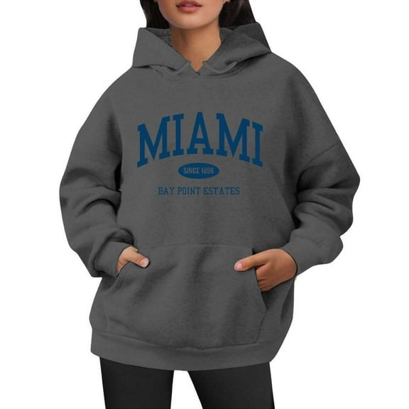 Bibifish Hoodies For Women Miami City Funny Print Fall Preppy Trendy Hoodies Long Sleeve Drawstring Pullover Tops With Pocket