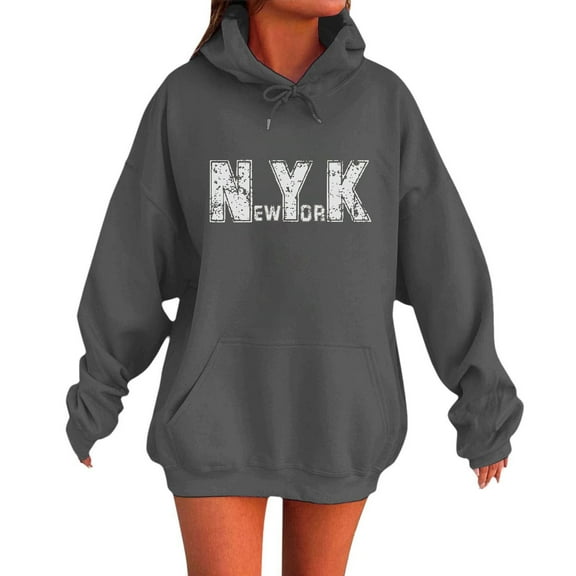 Bibifish Hoodies For Women Preppy New York City Letter Print Fall Oversized Hoodies Casual Long Sleeve Pockets Pullover Tops