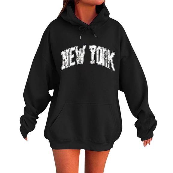 Bibifish Hoodies For Women Preppy New York City Letter Print Fall Oversized Hoodies Casual Long Sleeve Pullovers With Pocket