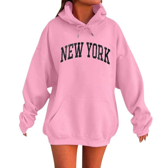 Bibifish Hoodies For Women Preppy New York City Letter Print Fall Oversized Hoodies Soft Long Sleeve Pockets Pullover Tops