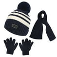 thumbnail image 1 of Bibifish Kids Hat Gloves Scarf Sets 3 Pc Knit Striped Pattern Beanies Hat Gloves And Neck Warmer Comfy Boys And Girls Hat Gloves Scarf Sets, 1 of 2