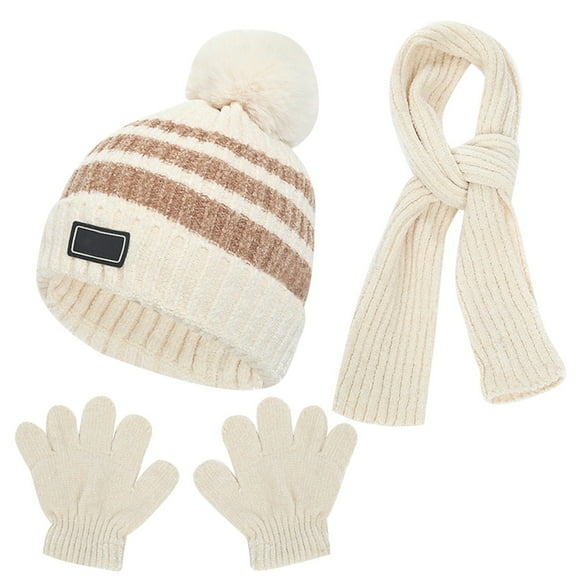 Bibifish Kids Hat Gloves Scarf Sets 3 Pc Knit Striped Pattern Beanies Hat Gloves And Neck Warmer Comfy Boys And Girls Hat Gloves Scarf Sets