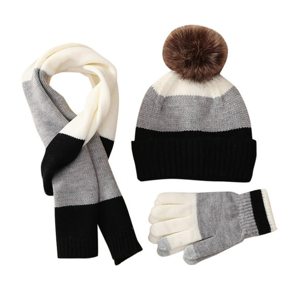 Bibifish Kids Hat Gloves Scarf Sets 3 Pc Striped Pattern Beanies Hat Gloves And Long Scarf Boys Girls Outdoor Activities Thermal Hat Gloves Scarf Sets
