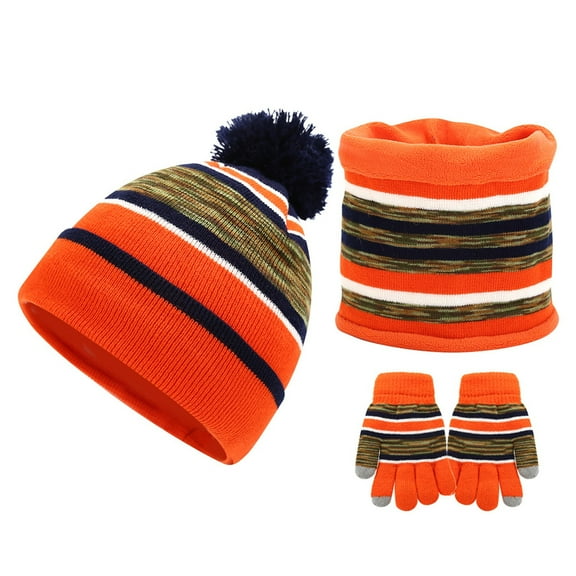 Bibifish Kids Hat Gloves Scarf Sets Comfy 3 Pc Trendy Striped Pattern Knit Beanies Hat Gloves And Neck Warmer Soft Comfy Hat Gloves Scarf Sets