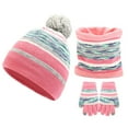 thumbnail image 1 of Bibifish Kids Hat Gloves Scarf Sets Comfy 3 Pc Trendy Striped Pattern Knit Beanies Hat Gloves And Neck Warmer Soft Comfy Hat Gloves Scarf Sets, 1 of 5