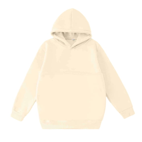 Bibifish Kids Hoodies Beige Solid Color Fleece Lined Drawstring Hood Sweatshirts With Pocket Soft Warm Oversized Casual Stylish Hoodies