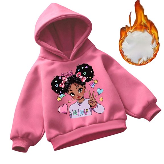 Bibifish Kids Hoodies Cartoon Heart Girl Graphic Print Fleece Lined Hooded Sweatshirts With Pocket Soft Outings Daily Wear Adorable Cute Hoodies