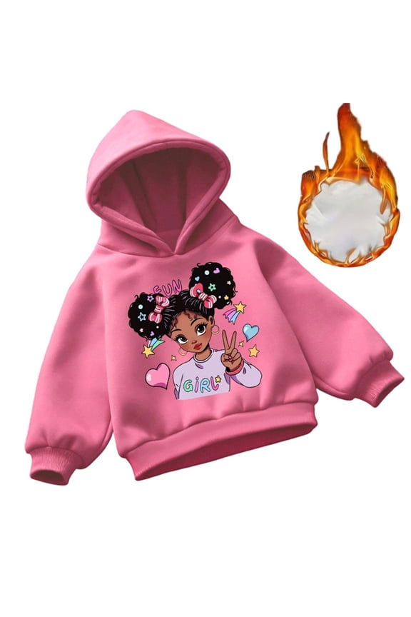 Kids Hoodies Cartoon Heart Girl Graphic Print Fleece Lined Hooded Sweatshirts With Pocket Soft Outings Daily Wear Adorable Cute Hoodies