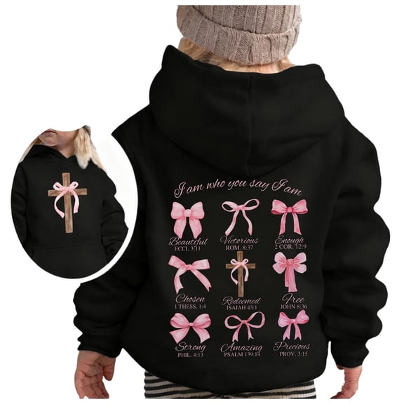 Bibifish Kids Hoodies Cute Bow Print Hooded Sweatshirts With Pocket Soft Drawstring Hood Girls Relaxed Fit Casual Daily Wear Stylish Hoodies