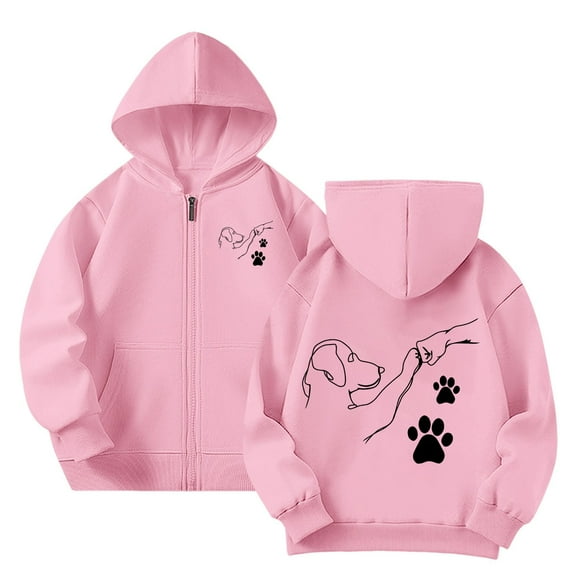 Bibifish Kids Hoodies Dog High-Five Graphic Print Full-Zip Lined Hoodie Jackets Soft Warm Oversized Fit Outdoor Walks Cute Hoodies