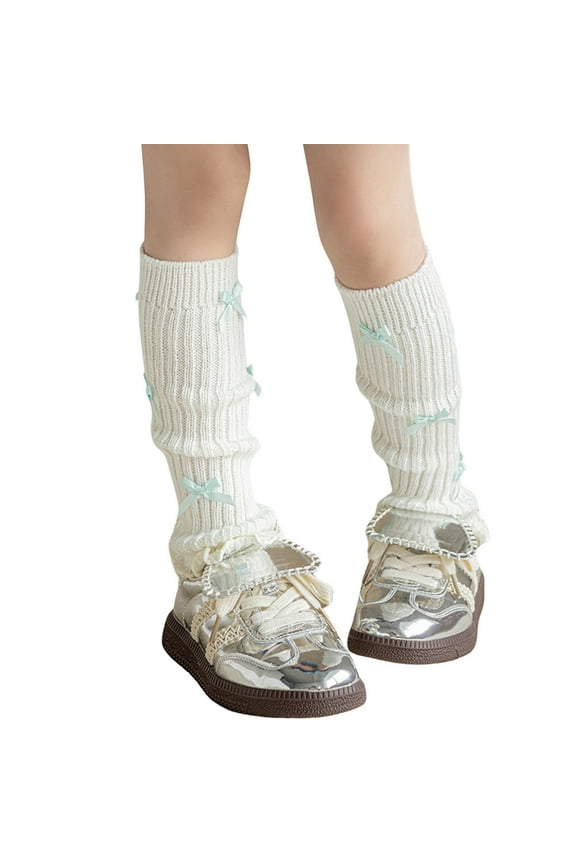 Kids Slouch Knee-High Socks White Ribbed Satin Bow Socks Soft Cute Breathable Cold Weather Daily Wear Elegant Leg Warmers