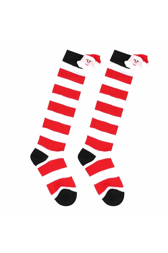 Kids Socks Stripe Pattern Santa Claus Graphic Elastic Socks Lightweight Stretchy Fit Casual Holiday Party Festive Socks