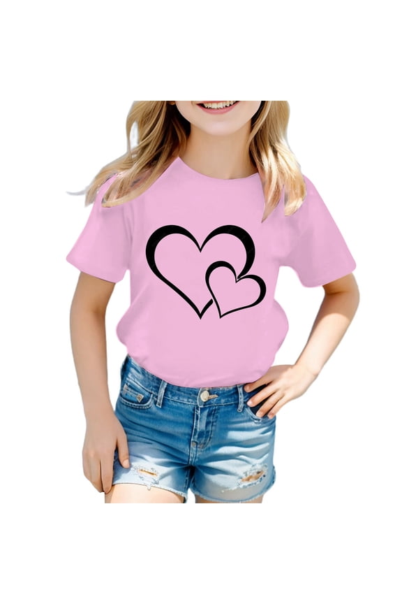 Bibifish Little Girls Tshirts Fun Cartoon Character Graphic Crewneck Short Sleeve Tees Cute Soft Durable Summer Playwear Casual Cute Tees