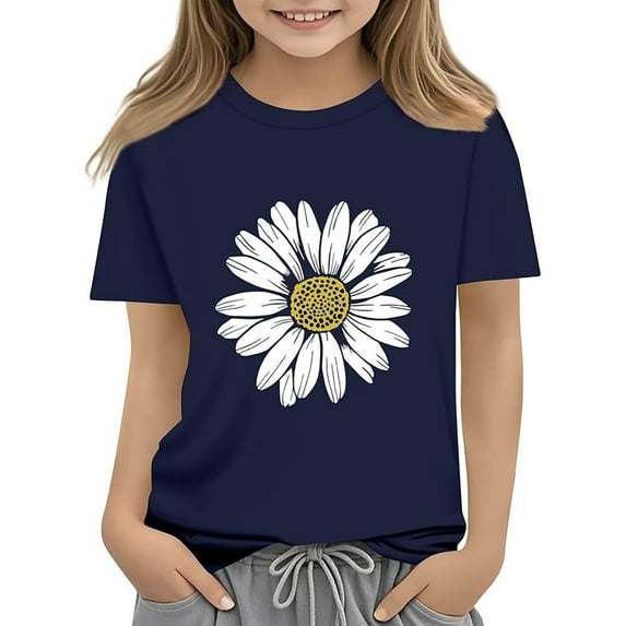 Bibifish Little Girls Tshirts Soft Loose Fit Crewneck Short Sleeve Blouses Comfortable Soft Summer Tshirts Daily Wear Casual Basic Stretch Tee Tops