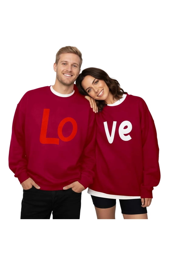 Matching Couple Sweatshirts Black "LO" Letter Graphic Couple Long Sleeve Hoodies Couples Dating Outings Elegant Stylish Sweatshirts For Women