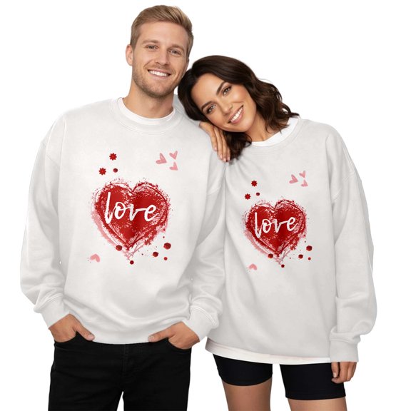Bibifish Matching Couple Sweatshirts Love Heart Ink Graphic Hooded Pullover Long Sleeve Loose Couple Daily Dating Outings Artistic Sweatshirts