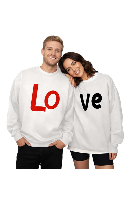 Matching Couple Sweatshirts Red "LO" Letter Long Sleeve Graphic Couple Hoodies Soft Couples Dating Outings Stylish Sweatshirts For Men