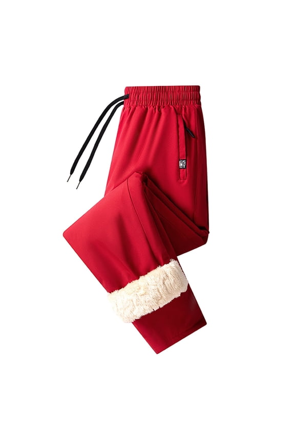 Men's Pants Fleece Lined Elastic Waist Drawstring Pants Winter Warm Hiking Camping Outdoor Wear Pants With Zipper Pocket