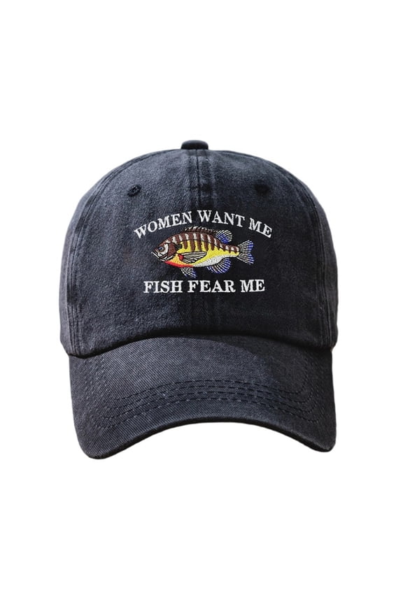 Mens And Womens Black Vintage Baseball Cap Colorful Fish Letter Embroidery Detail Cap Casual Adjustable Outdoor & Fishing Sun Protection Cap