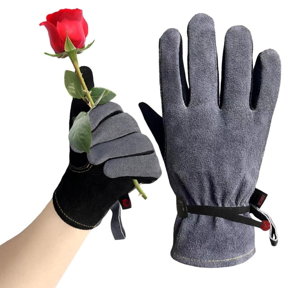 Bibifish Mens And Womens Cowhide Gloves Durable Outdoor Gardening Work Gloves Adjustable Wrist Puncture And Cut Resistant Labor Wear Gloves