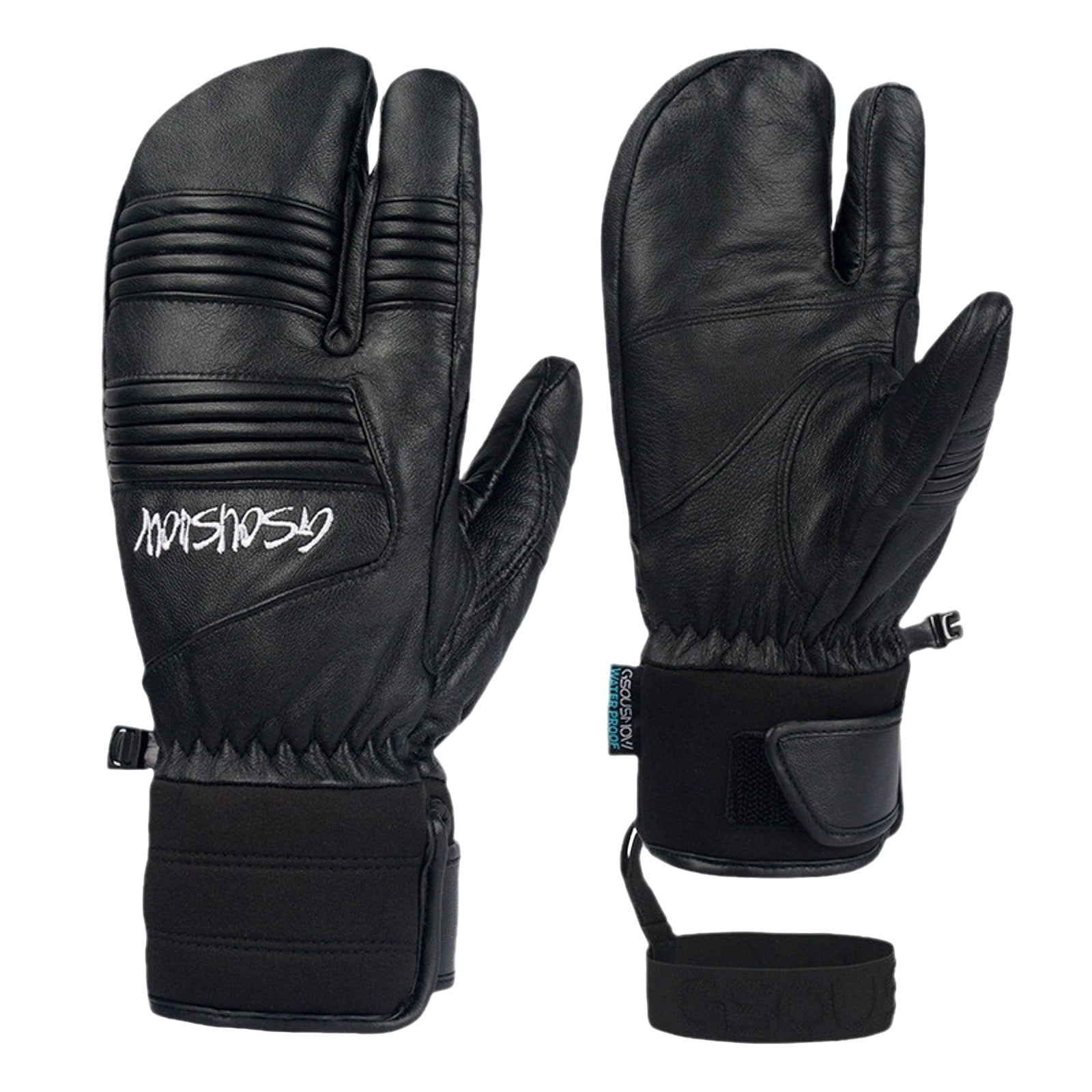 Bibifish Mens And Womens Faux Leather Mittens Winter Warm Gloves Black Adjustable Wrist Windproof Soft Comfy Outdoor Skiing Gloves