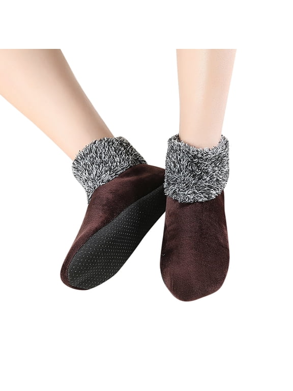Mens And Womens Floor Socks Casual Solid Color Mid Slipper Socks Winter Warm Thermal Socks Indoor Warm Fleece Lined Socks
