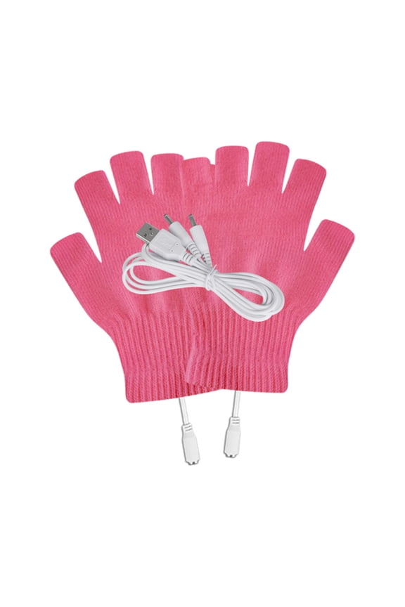 Mens And Womens Heated Gloves Winter Warm USB Fingerless Gloves Solid Color Comfy Knitted Heated Workout Outdoor Hiking Wear Gloves